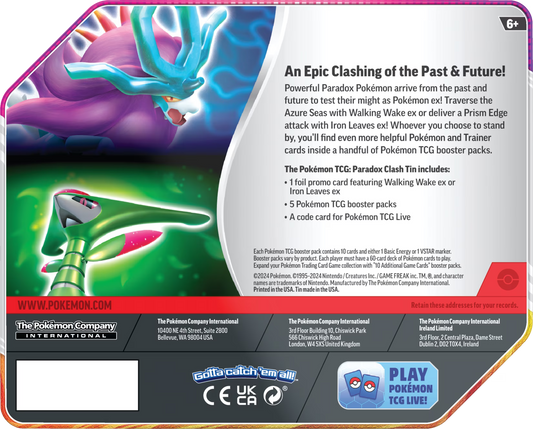 Pokemon Trading Card Game: Paradox Clash Tin (Styles May Vary)